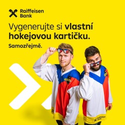Stačí si zajít na www.raiffandime.cz a za chvilku máte hokejovou kartičku hotovou. Tak fanděte s námi. Samozřejmě.
#Samozrejme #Raiffandime #Raiffeisenbank